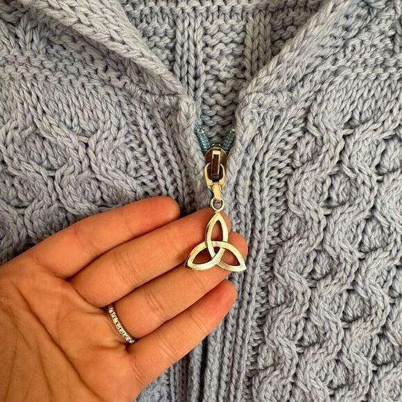 Aran Crafts Blue  Vintage Merino Wool Longer Length Full Zip Hooded Fisherman Kn - Picture 5 of 9